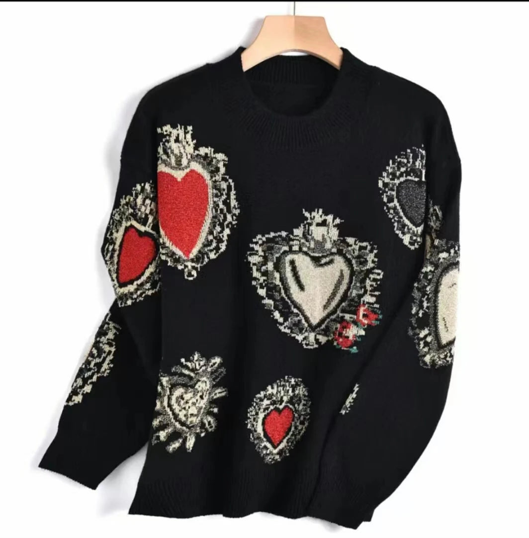 Elegant Sweater Women Casual Fashion Loose Women Sweaters and Pullovers Love Embroidery Jumper Sueter Mujer