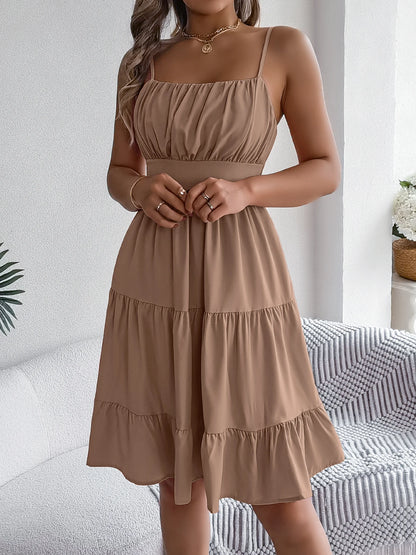 Casual Vacation Ruffled Camisole Dress Spring Summer Women's Solid Dresses for Women