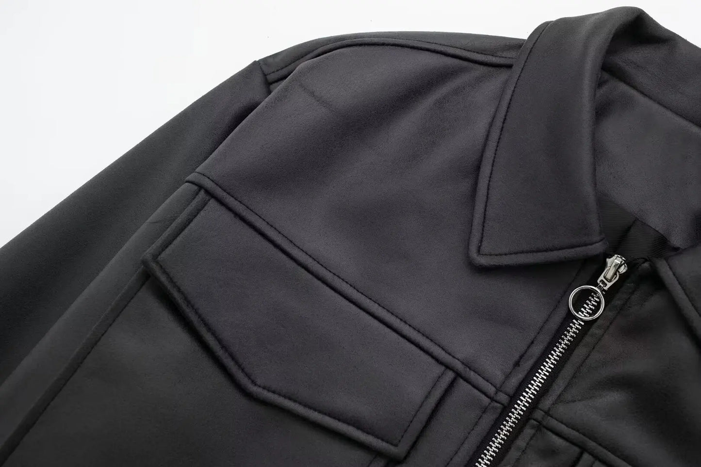 TRAFZA Winter Short Coats Woman Trendy Black Turn-Down Collar Long Sleeves Pockets Zipper Female High Street Thick Jackets