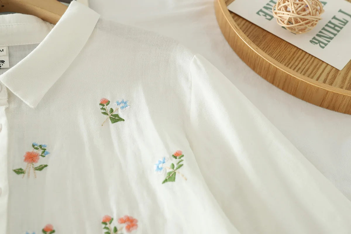 Women's clothing summer 2025 novelty short sleeve lapel white embroidery shirts and blouses stylish stylish women's blouse