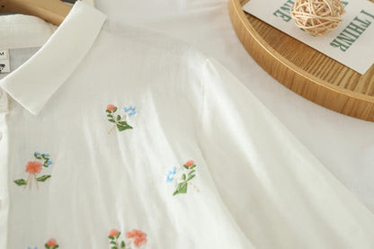 Women's clothing summer 2025 novelty short sleeve lapel white embroidery shirts and blouses stylish stylish women's blouse
