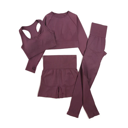 Women's  2/3/4pcs Seamless Yoga Set Gym Clothes Sportswear Yoga Suits For Women Fitness Set Tracksuits Sports Bra Gym Leggings