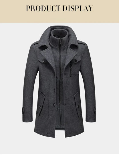 Men Fashion Autumn Winter Wool Trench Coats Fashion Middle Long Jacket Male Double Collar Zipper Coat Windbreak Woolen Overcoat