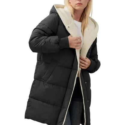 Womens Winter Warm Coats Sherpa Fleece Lined Long Hooded Puffer Jacket