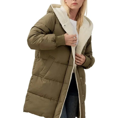 Womens Winter Warm Coats Sherpa Fleece Lined Long Hooded Puffer Jacket