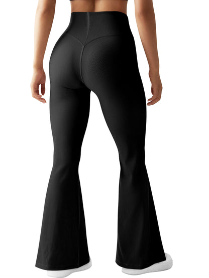 2 Pockets High Waist Stretch Slim Women Flared Leggings Solid Elegant Versatile Tights Woman Street Casual Yoga Fitness Sports