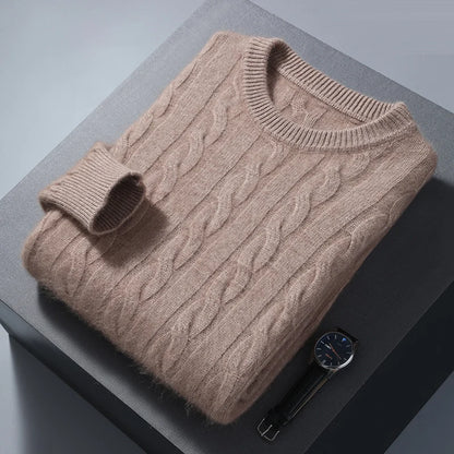 100% Pure Mink Cashmere Sweaters Men's Round Neck Thickened Pullover Autumn and Winter Warm Casual Knitted Large Size Twist Tops
