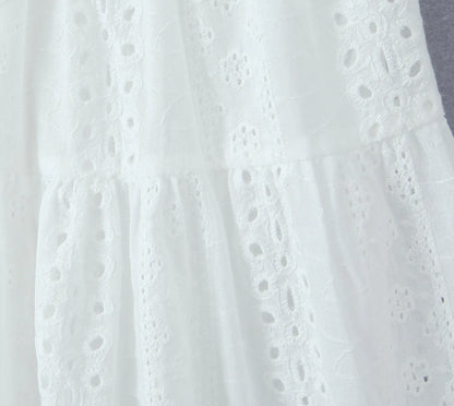 Evening Party Embroideryed Dress Elegant Summer Solid Color White Lace dress Off Shoulder Short Dress Front Tie Back Shirred