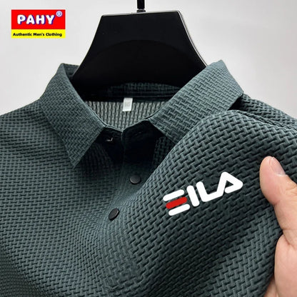 New style ice silk jacquard polo shirt short sleeve summer men's t-shirt casual business fashion stand collar t-shirt men