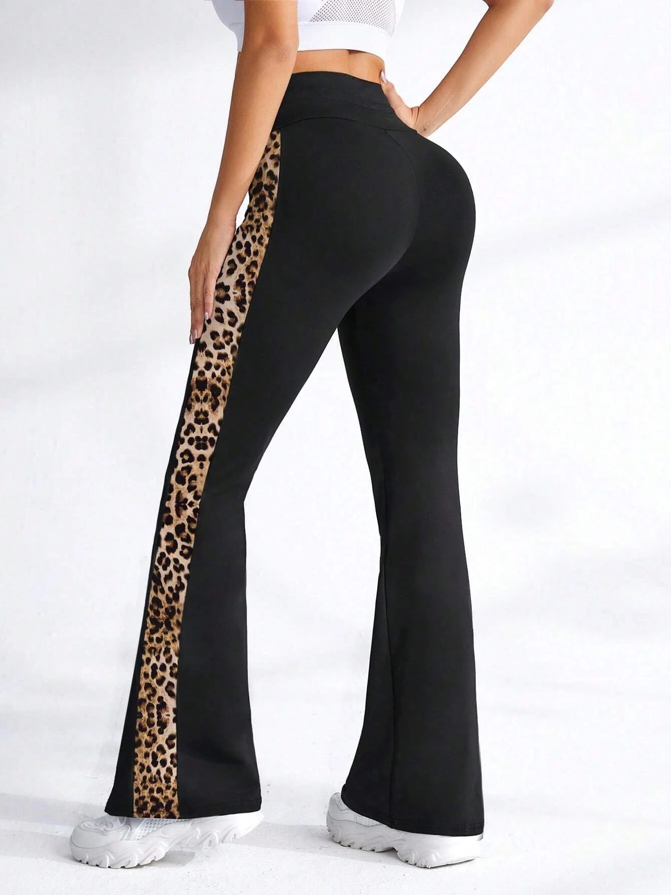 Women's Leopard Print Patchwork Elastic High Waist Sports Leggings