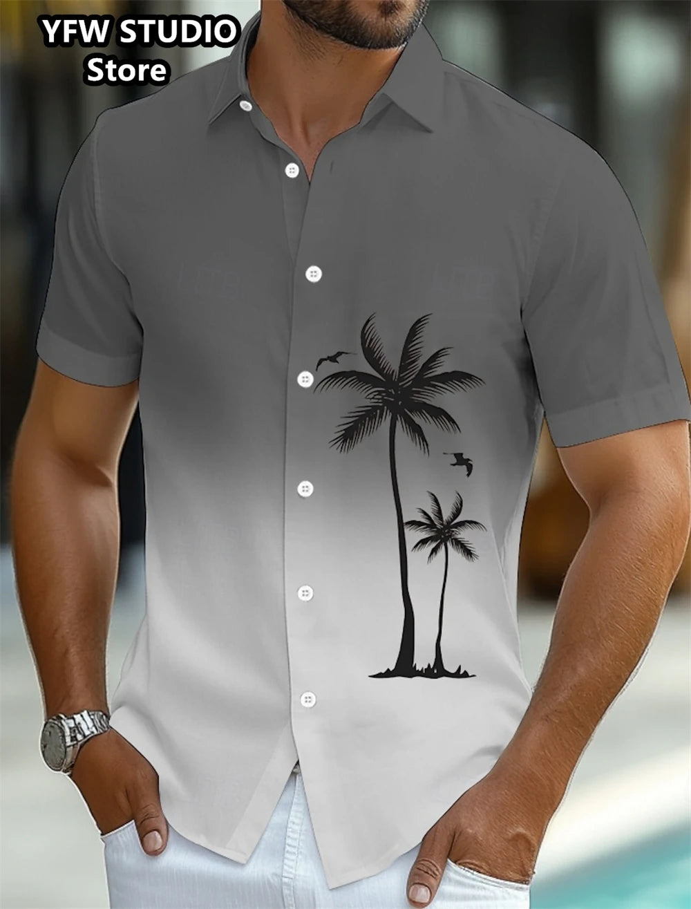 Men summer holiday shirt with 3D Coconut Tree Printed Oversized shirt