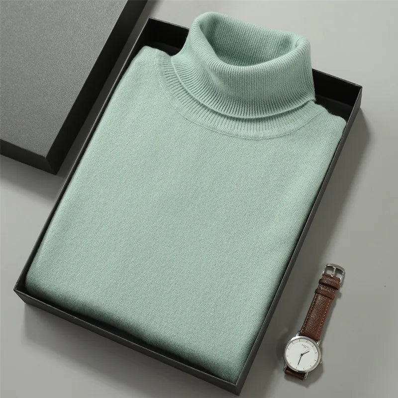 100% Cashmere Turtleneck Men Pullovers 2024 Autumn Winter Soft Light Warm Rolled Neck Jumper Jersey Pull Homme Knitted Sweater