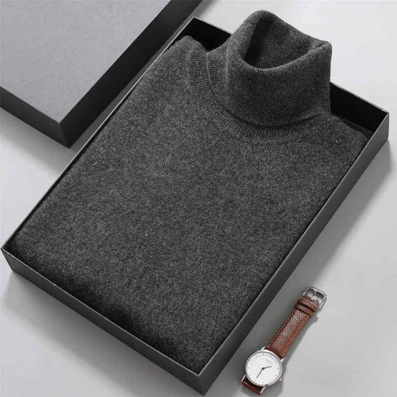 100% Cashmere Turtleneck Men Pullovers 2024 Autumn Winter Soft Light Warm Rolled Neck Jumper Jersey Pull Homme Knitted Sweater