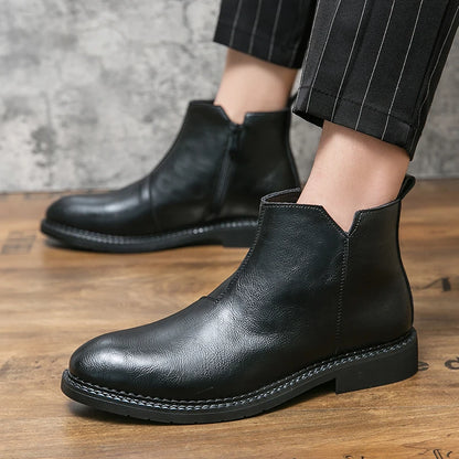 Men's Genuine Leather Boots Classic Ankle Boots Winter Business Short Boots Men's Casual Boots Pointed Groom's Wedding Boots