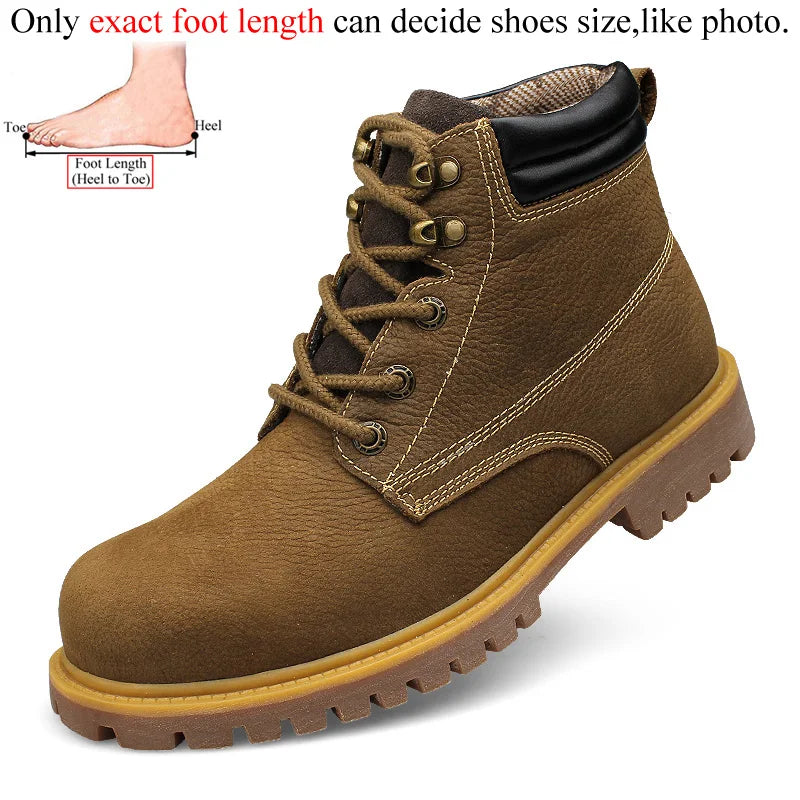 Men Genuine Leather Work Boots Without Steel Cap Outdoor Natural Leather Hiking Trekking Shoes Plus Big Size 48 49