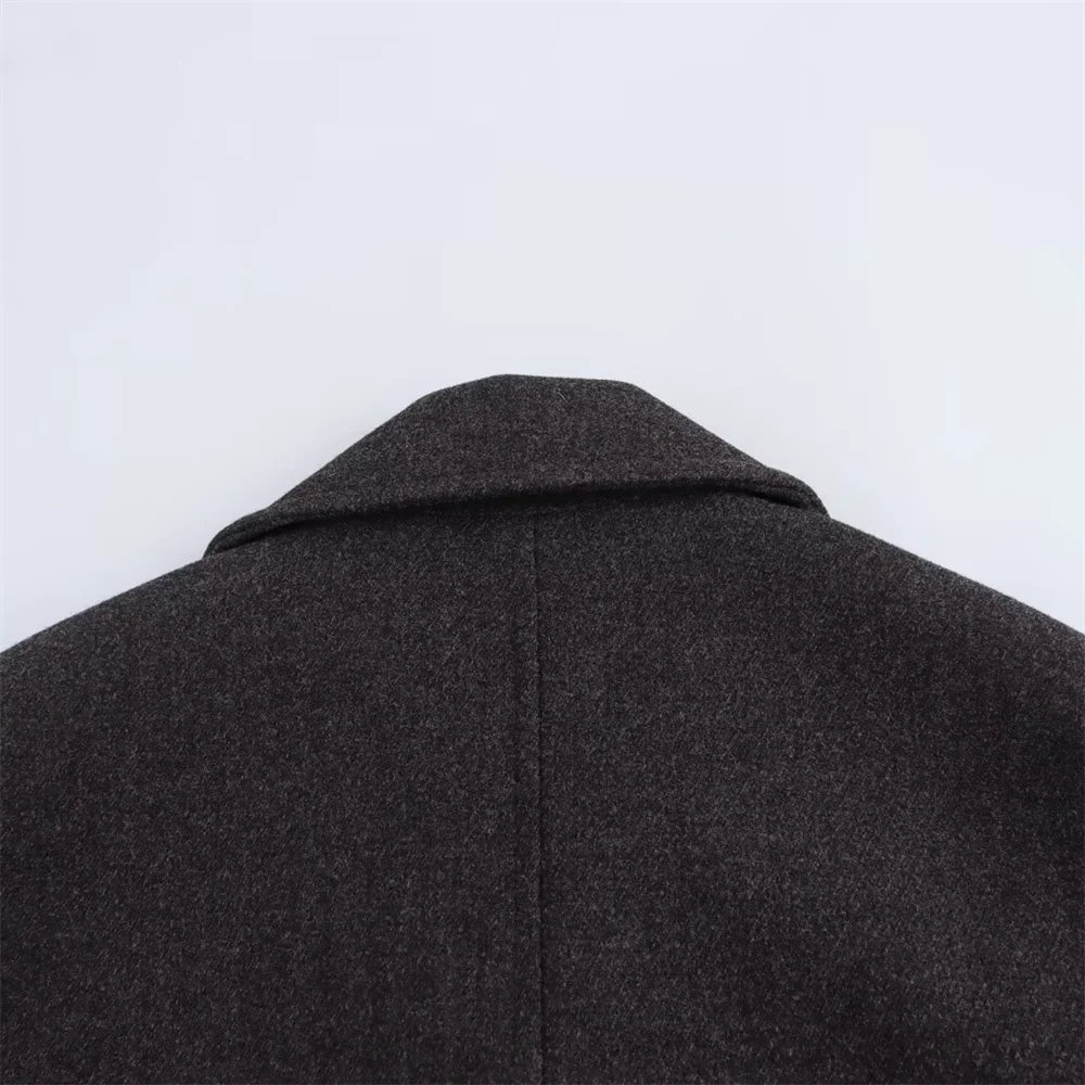 TRAF Autumn New Product Women's Casual Fashion Style Double breasted Wool Collar Long sleeved Jacket Coat