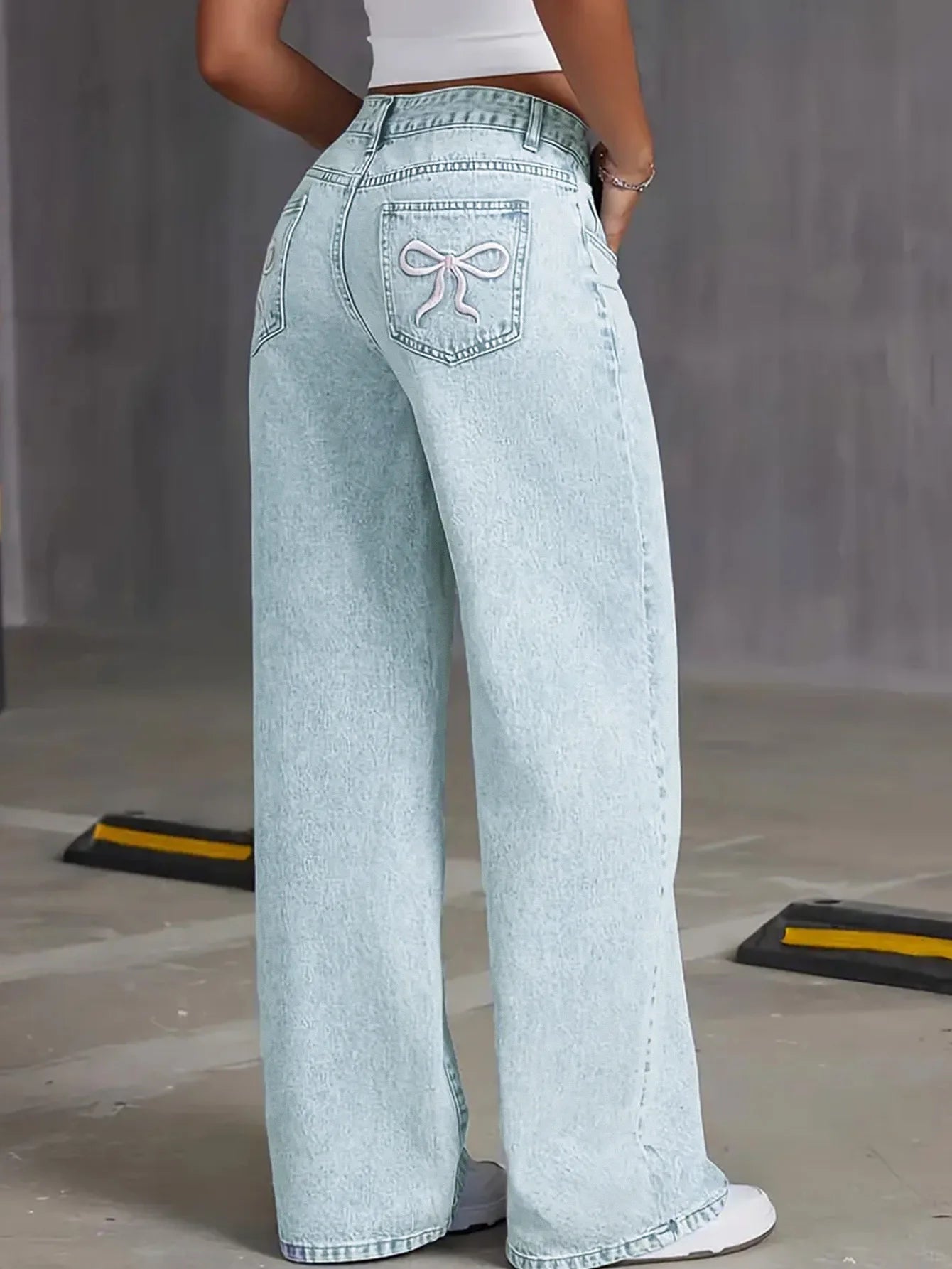 Light Blue Women's denim pants Straight Leg baggy jeans with pocket Spring 2025 Loose jeans