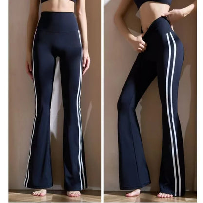 Matching Sportswear New In Women's Flare Pants High Waist Yoga Pants Casual Basic Lady's Long Trousers Korean Chic Stripe Pants