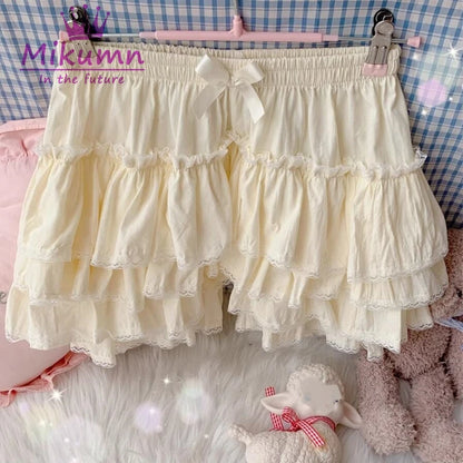 Mikumn Harajuku Japanese Lolita Kawaii Jk Bloomers Women Sweet Lace Ruffles Cotton Pumpkin Pants Y2k Girls Cute Shorts Skirts