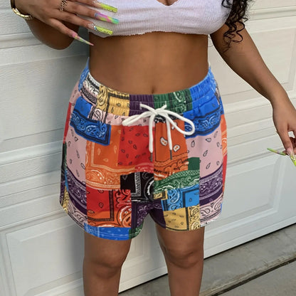 Summer Women Daisy Floor Print Seaside Beach Casual Shorts Hawaii Vacation Daily Shorts Home Shorts Female Clothing