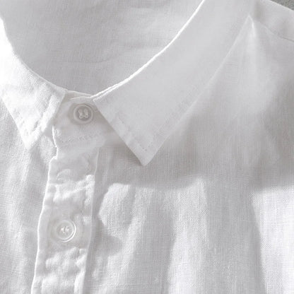 2025 Pure Linen Short Sleeved Shirt Men's Linen White Shirt Cotton Linen Men's Upper Garment Men's Casual Summer Half Sleeved
