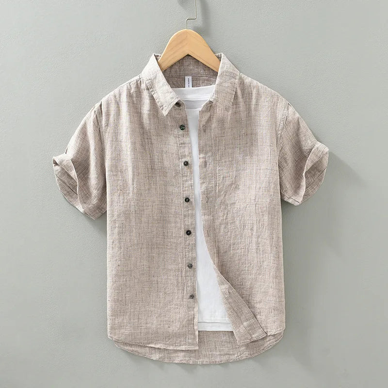 100% Linen Thin Light Breathable Short Sleeve Summer Vintage Shirt