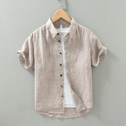 100% Linen Thin Light Breathable Short Sleeve Summer Vintage Shirt