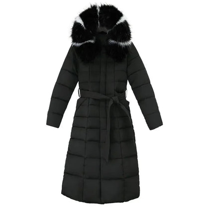 Women Parkas Fur Collar Hooded Cotton Padded Long Coat  Jackets