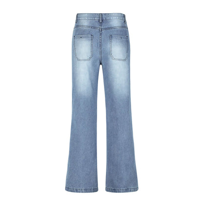 Retro Washed Jeans Women High Waist Wide Leg Denim Pants Solid Color Blue Baggy Jeans Streetwear Y2k Trousers