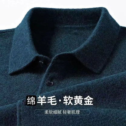 Male Polo Shirt Soft Lightweight Warm Knitted Luxury Simple Button Up Pullover 2025 Lapels Comfortable Business Sweater Clothing
