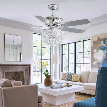 KOMORE  Modern 52 Inch Crystal 3-Light Ceiling Fan with Remote, 5 Blades for Office, Living Room, Bedroom