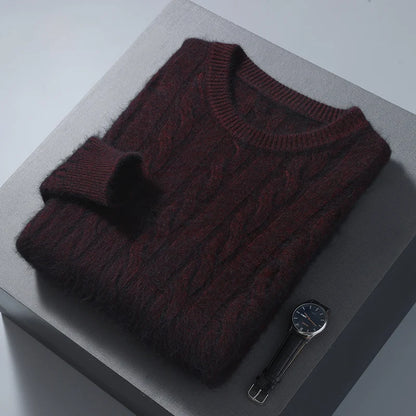 100% Pure Mink Cashmere Sweaters Men's Round Neck Thickened Pullover Autumn and Winter Warm Casual Knitted Large Size Twist Tops