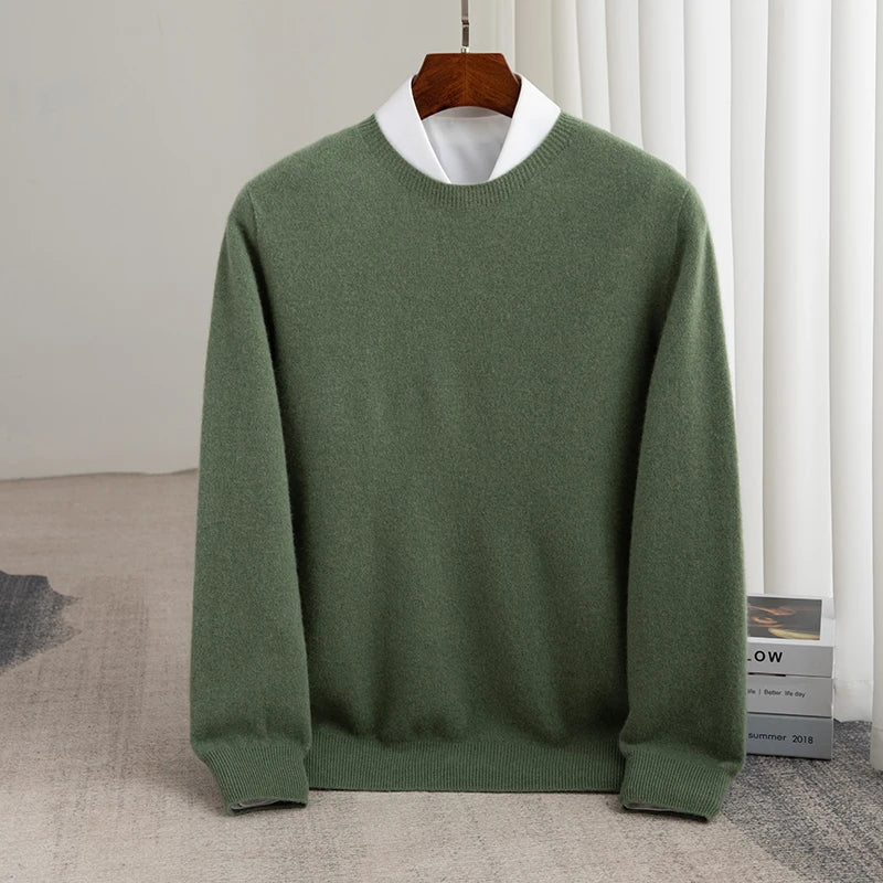 Autumn And Winter 100% Pure Wool Men's Thick Round Neck Slim-Fit  O-neck Pullover Long-Sleeved Knitted Cashmere Sweater