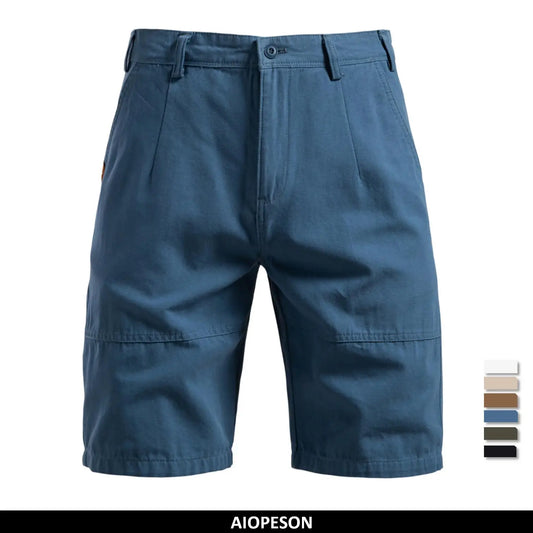 ‌AIOPESON 2025 Men's 5-Inch Casual Shorts 100% Cotton Solid Elastic Waist Summer Comfy Beach Business Social Multi Colors