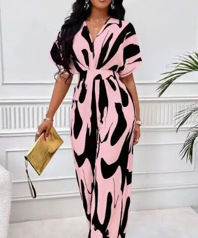 Women Jumpsuit Loose Wide-leg Pants Casual Printed Romper