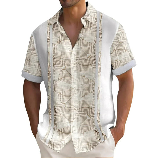 Summer striped printed man shirt, men's casual short sleeve, button up, loose Hawaiian shirt, oversized men's clothing lapel shi