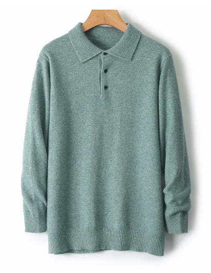Autumn and winter new 100% pure wool sweater men's POLOL neck sweater lapel button cashmere sweater business bottoming shirt.