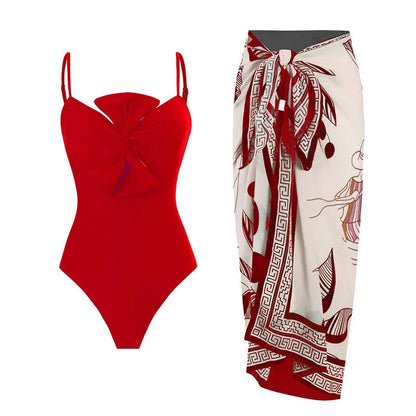 2024 New Sexy Push Up One Piece Swimwear Women Retro Print Biquini Skirt Cover Up Monokini Brazilian Swimming Suit Dress