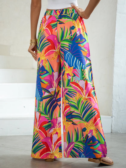 Women's Tropical Print Summer Beach Wide Leg Pants