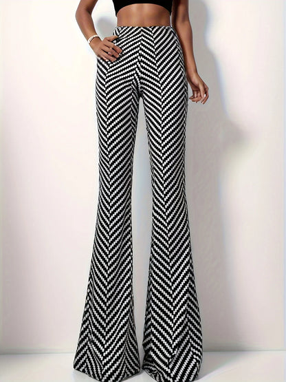 Women's High Waist Flared Yoga Pants Houndstooth Pattern Stretchy Wide Leg Palazzo Trousers Athletic Sportswear