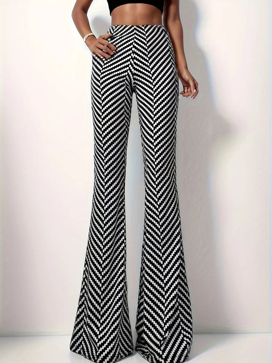 Women's High Waist Flared Yoga Pants Houndstooth Pattern Stretchy Wide Leg Palazzo Trousers Athletic Sportswear