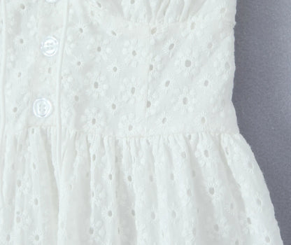 Evening Party Embroideryed Dress Elegant Summer Solid Color White Lace dress Off Shoulder Short Dress Front Tie Back Shirred
