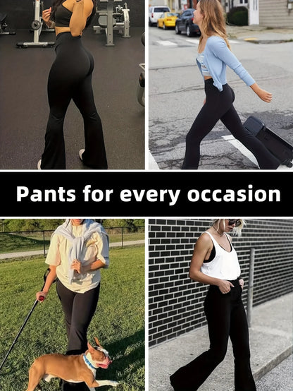 Ladies' spring and summer high waisted flared pants, elegant black elastic slim fit pants, suitable for casual wear