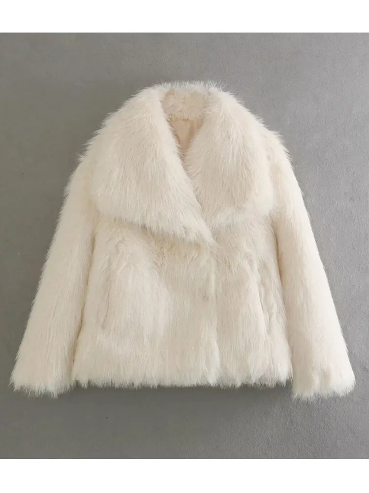 Women Oversized Turn Down Collar Fluffy Faux Fur Vintage Jacket Coats Winter Clothes
