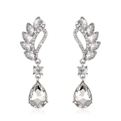 Ladies Blue White Water Drop Shaped Crystal Rhinestone Zircon Metal Dangle Earring for Women Party Jewelry