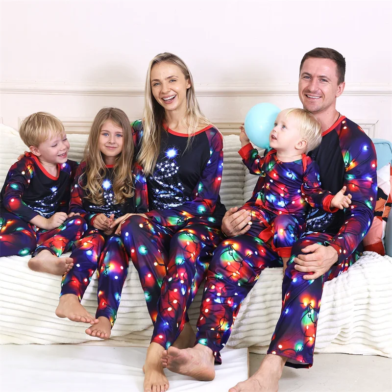 Christmas Family Matching Sets 2025 Father Mother Children Cartoon Pajamas+Pants 2Pcs Xmas Parent-Children Homewear Clothes Suit