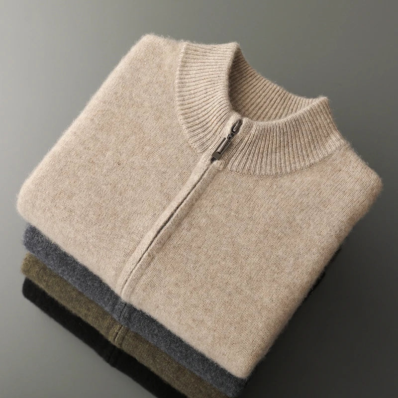 MVLYFLRT Men's Merino Wool Knitted Suit Half Height Zipper Cardigan Long Pants Tracksuit Fashionable Casual Wear 24592431