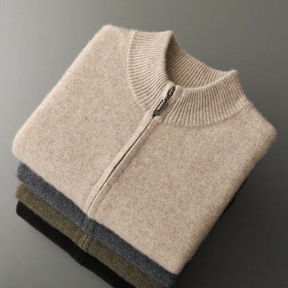 MVLYFLRT Men's Merino Wool Knitted Suit Half Height Zipper Cardigan Long Pants Tracksuit Fashionable Casual Wear 24592431