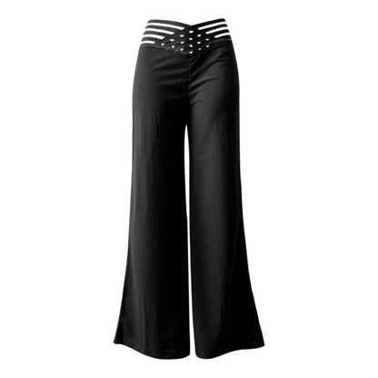 Summer Wide Leg Hollow Wide Waistband Long Pants Women High Waist Solid Color Wide Leg Flared Trousers Yoga Sport Gym Pants