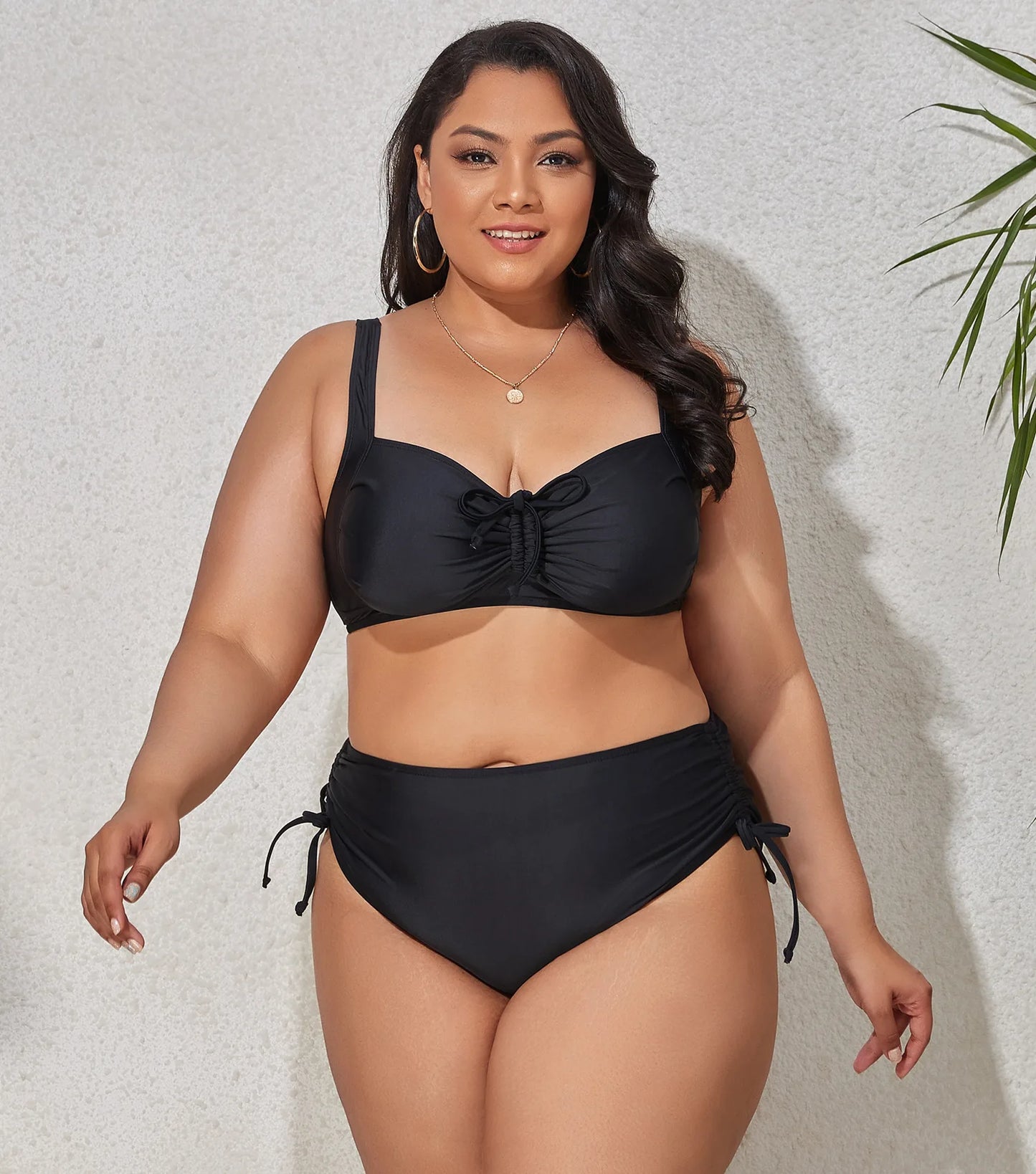 New Plus Size Swimwear for Women Bathing Suits 2 Pieces High Waist Push Up Bikini Sets Tummy Control Black Leopard Print